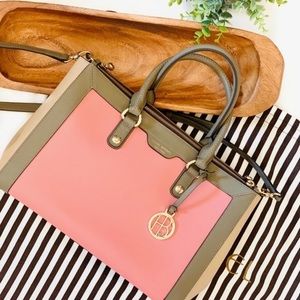 Rare! Vintage Retro Henri Bendel Leather Color block Handbag in Cream & Pink